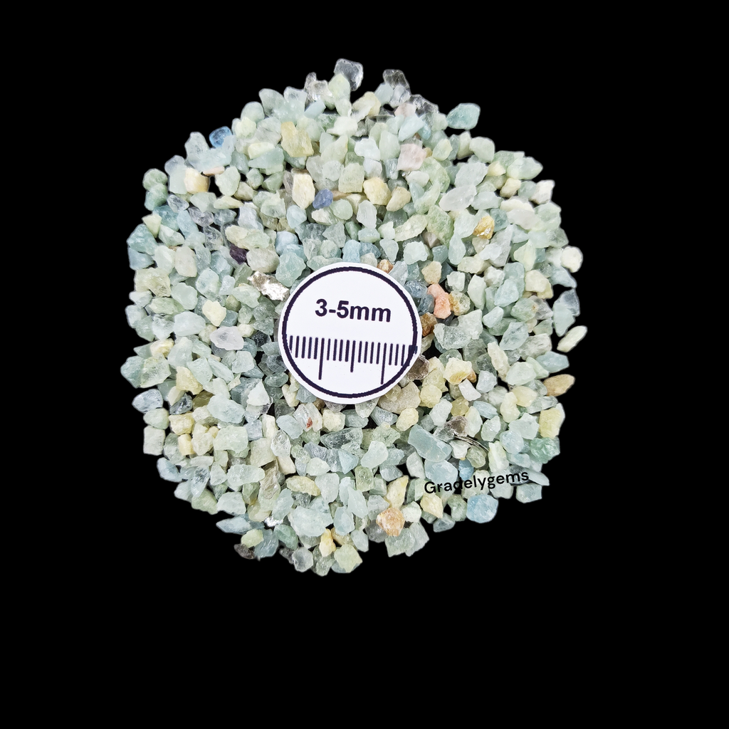 GRADELYGEMS Aquamarine Decorative Crushed Gemstone 3-5mm for Jewelry, Resin Work & Statement Decor