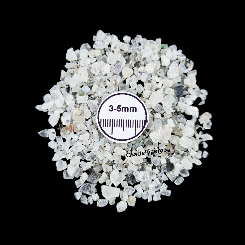 GRADELYGEMS Moonstone Decorative Crushed Gemstone 3-5mm for Jewelry, Resin Work & Statement Decor