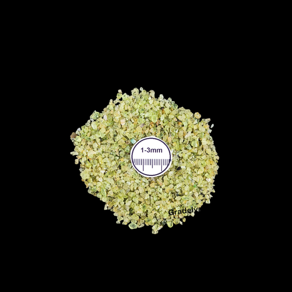 Natural Peridot 1-3mm Crushed Stone by GRADELYGEMS for Resin Work, Inlay & Decorative Creations