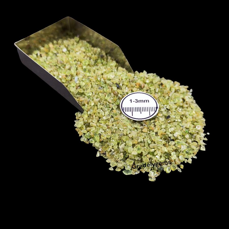 Natural Peridot 1-3mm Crushed Stone by GRADELYGEMS for Resin Work, Inlay & Decorative Creations