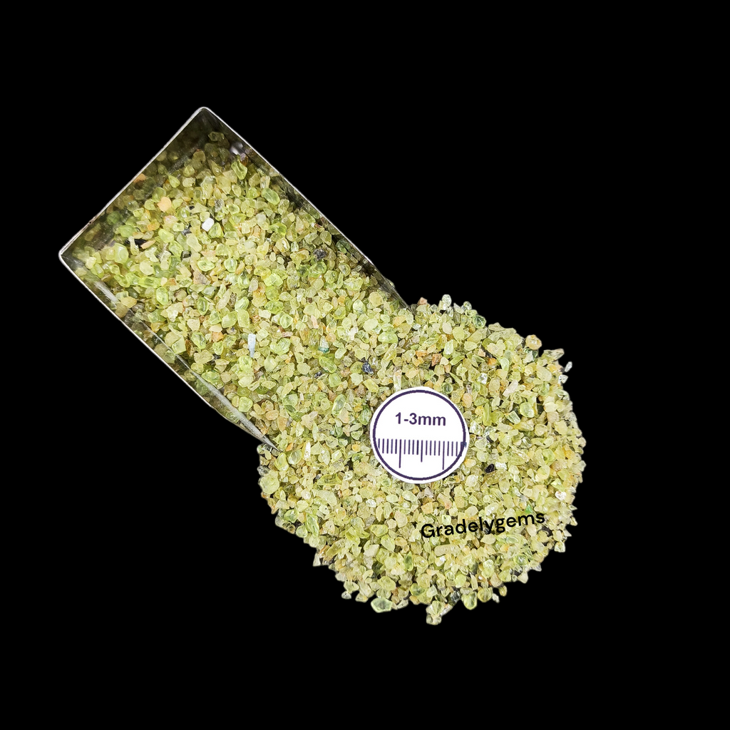 Natural Peridot 1-3mm Crushed Stone by GRADELYGEMS for Resin Work, Inlay & Decorative Creations