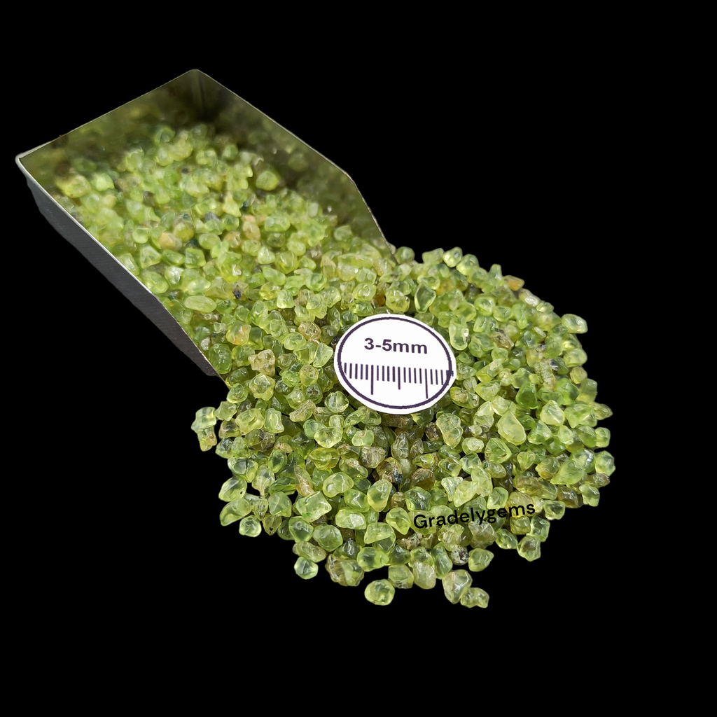 GRADELYGEMS Peridot Decorative Crushed Gemstone 3-5mm for Jewelry, Resin Work & Statement Decor