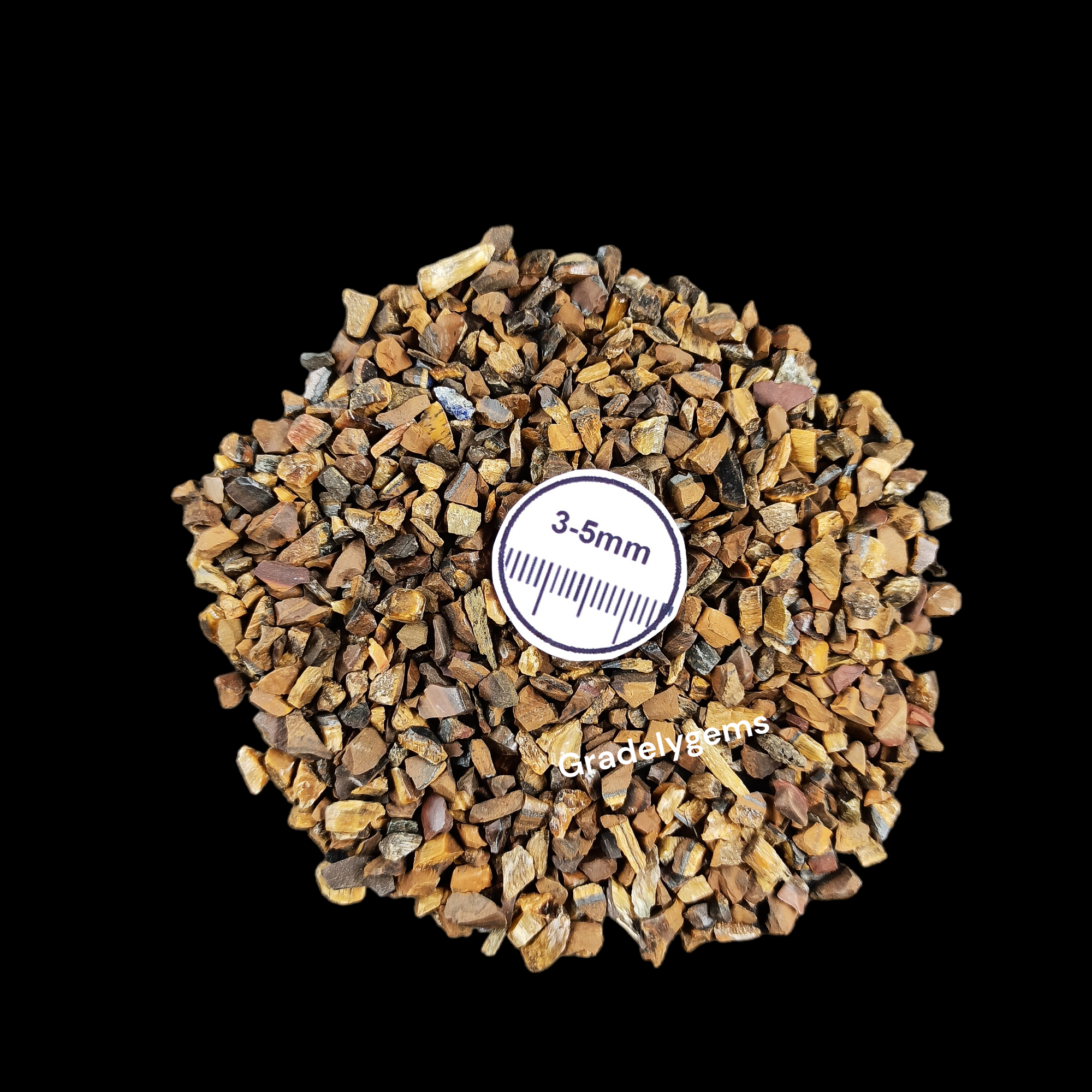 GRADELYGEMS Tiger Eye Bold Crushed Stone 3-5mm for Vase Fillers, Jewelry Design, Resin Art & Decor