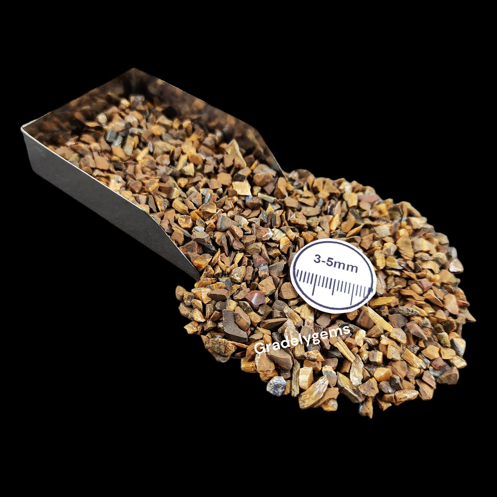 GRADELYGEMS Tiger Eye Bold Crushed Stone 3-5mm for Vase Fillers, Jewelry Design, Resin Art & Decor