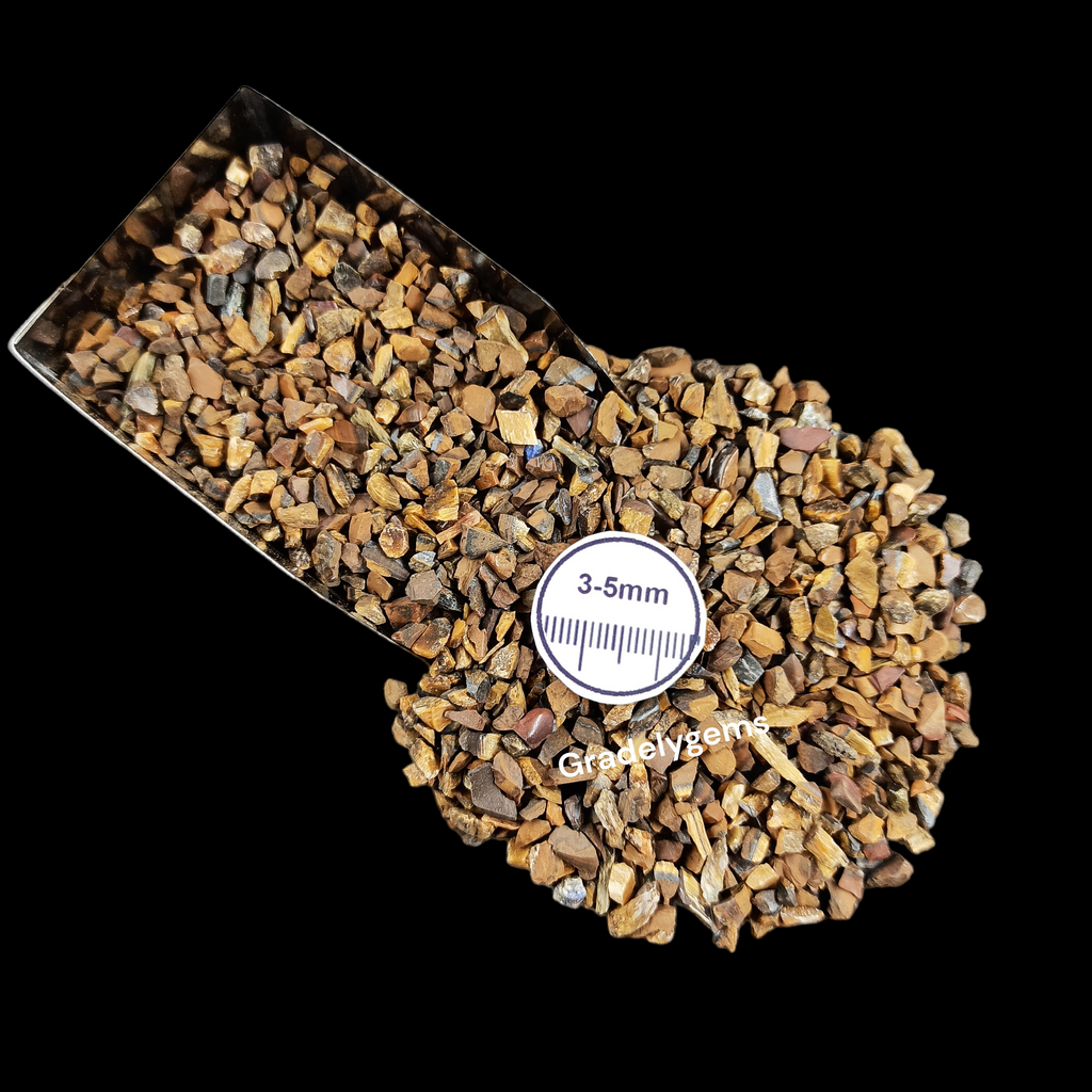 GRADELYGEMS Tiger Eye Bold Crushed Stone 3-5mm for Vase Fillers, Jewelry Design, Resin Art & Decor