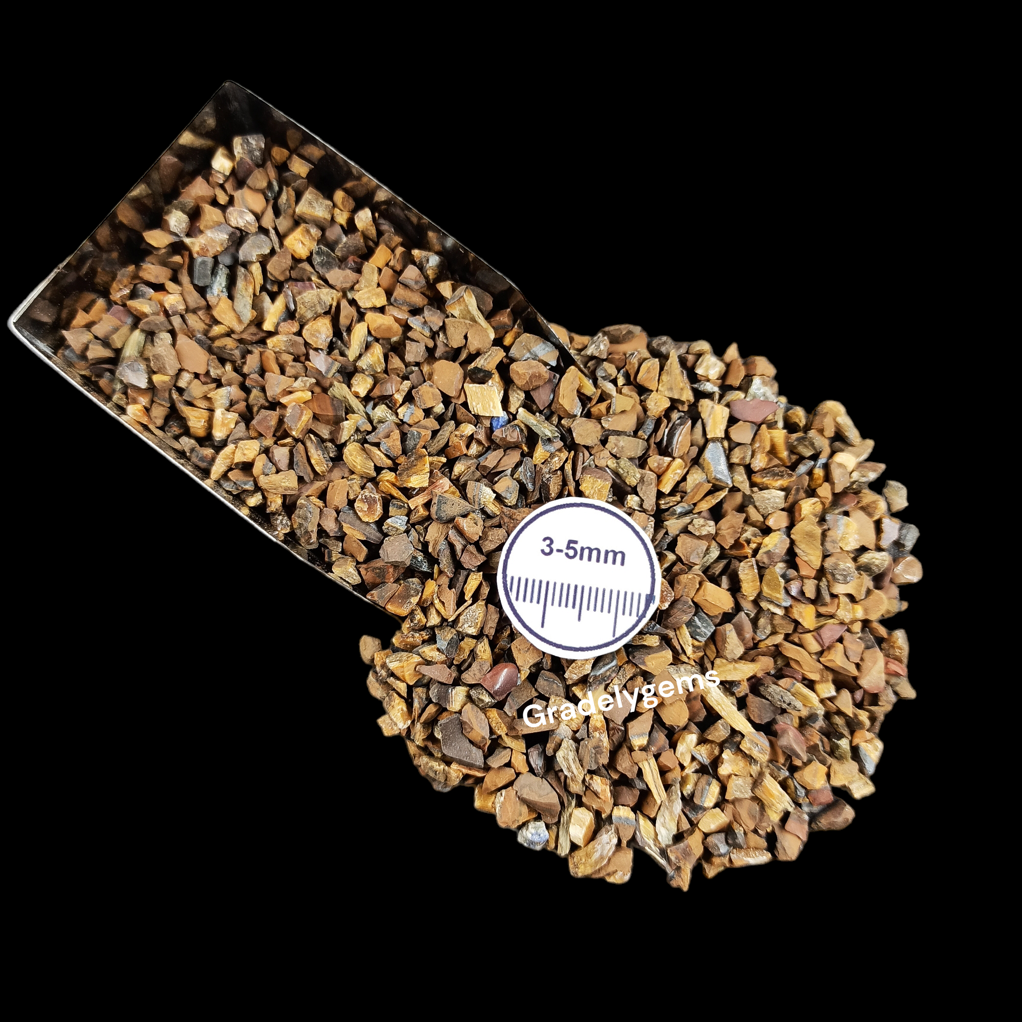 GRADELYGEMS Tiger Eye Bold Crushed Stone 3-5mm for Vase Fillers, Jewelry Design, Resin Art & Decor