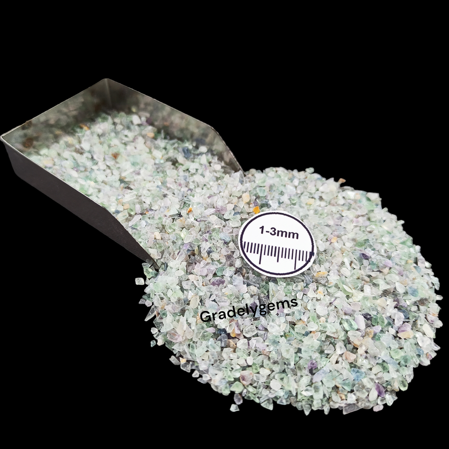 Natural Green Fluorite 1-3mm Crushed Stone by GRADELYGEMS for Resin Work, Inlay & Decorative Creations