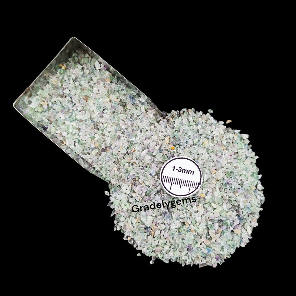 Natural Green Fluorite 1-3mm Crushed Stone by GRADELYGEMS for Resin Work, Inlay & Decorative Creations
