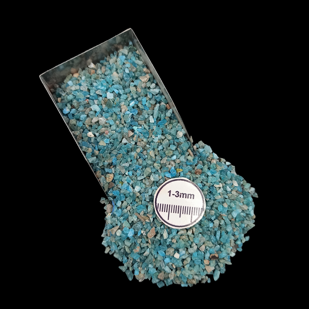 Natural Blue Apatite 1-3mm Crushed Stone by GRADELYGEMS for Resin Work, Inlay & Decorative Creations