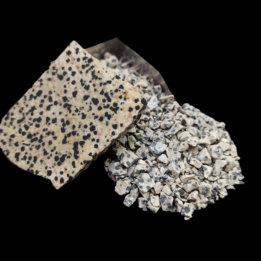 GRADELYGEMS Dalmatian Jasper Bold Crushed Stone 3-5mm for Vase Fillers, Jewelry Design, Resin Art & Decor